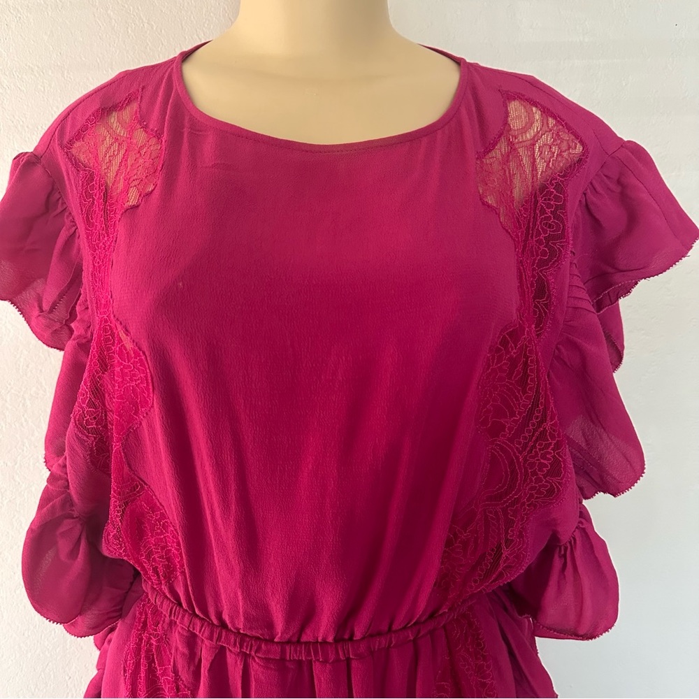 IRO Zestful Short Sleeve Ruffle Mini Dress Fushia S - Picture 6 of 13